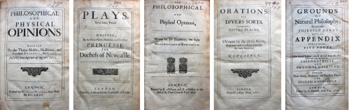 Title pages of five of Margaret Newcastle's publications held in King's College Library.
